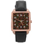 Ethiopian inspired doodles abstract Rose Gold Leather Watch  Front