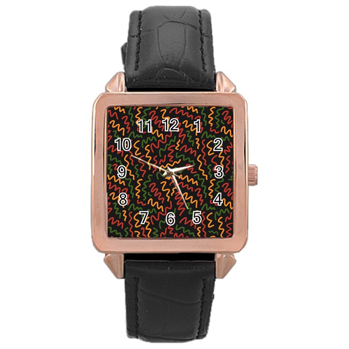 Ethiopian inspired doodles abstract Rose Gold Leather Watch 