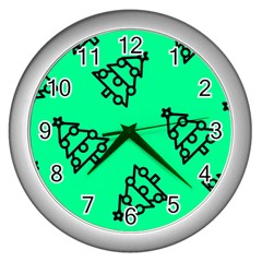 Tree With Ornaments Green Wall Clock (silver) by TetiBright