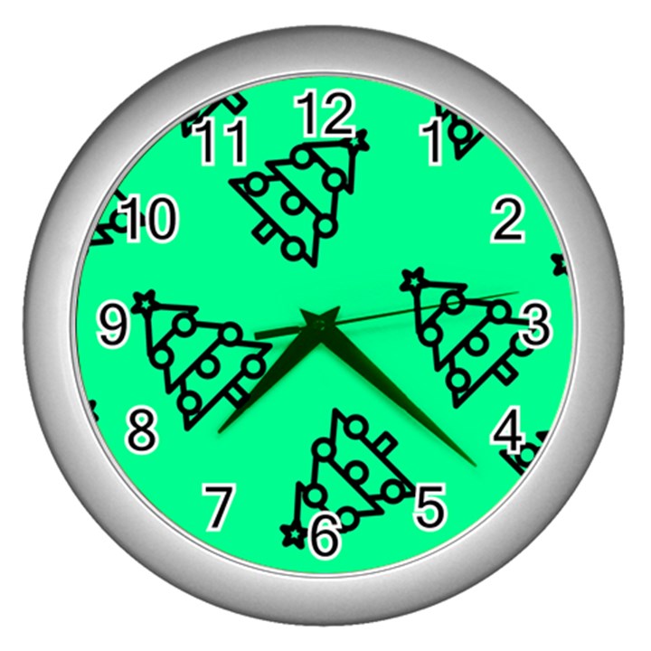 Tree With Ornaments Green Wall Clock (Silver)