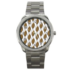 Brown Minimalist Leaves  Sport Metal Watch by ConteMonfreyShop