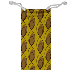 Yellow Brown Minimalist Leaves Jewelry Bag by ConteMonfreyShop