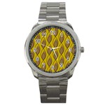 Yellow Brown Minimalist Leaves Sport Metal Watch Front