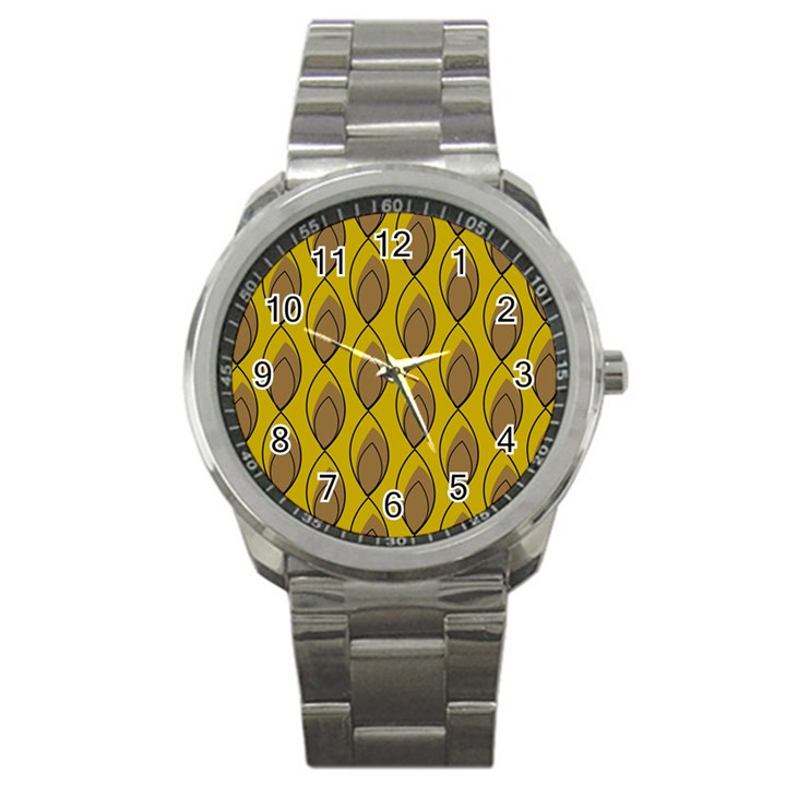 Yellow Brown Minimalist Leaves Sport Metal Watch