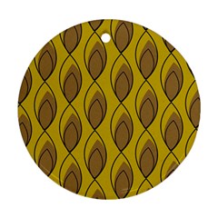 Yellow Brown Minimalist Leaves Round Ornament (two Sides) by ConteMonfreyShop