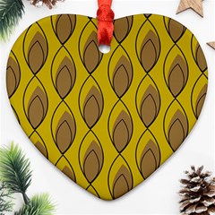 Yellow Brown Minimalist Leaves Heart Ornament (two Sides) by ConteMonfreyShop