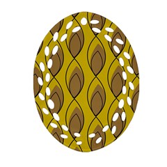 Yellow Brown Minimalist Leaves Ornament (oval Filigree) by ConteMonfreyShop