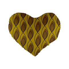 Yellow Brown Minimalist Leaves Standard 16  Premium Heart Shape Cushion  by ConteMonfreyShop