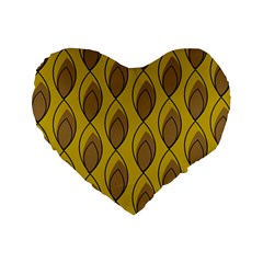 Yellow Brown Minimalist Leaves Standard 16  Premium Flano Heart Shape Cushion  by ConteMonfreyShop