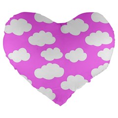 Purple Clouds   Large 19  Premium Flano Heart Shape Cushion by ConteMonfreyShop