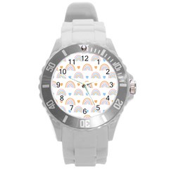 Rainbow Pattern   Round Plastic Sport Watch (l) by ConteMonfreyShop