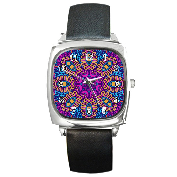 Mandala Fishes Square Metal Watch