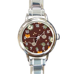 Rabbits, Owls And Cute Little Porcupines  Round Italian Charm Watch by ConteMonfreyShop