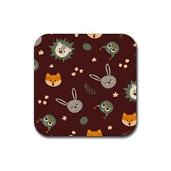 Rabbits, Owls And Cute Little Porcupines  Rubber Coaster (square) by ConteMonfreyShop