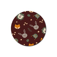 Rabbits, Owls And Cute Little Porcupines  Rubber Round Coaster (4 Pack) by ConteMonfreyShop