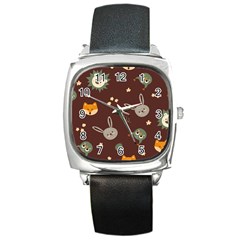 Rabbits, Owls And Cute Little Porcupines  Square Metal Watch by ConteMonfreyShop