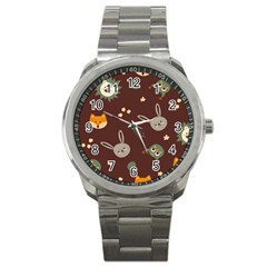 Rabbits, Owls And Cute Little Porcupines  Sport Metal Watch by ConteMonfreyShop