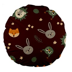 Rabbits, Owls And Cute Little Porcupines  Large 18  Premium Round Cushion  by ConteMonfreyShop