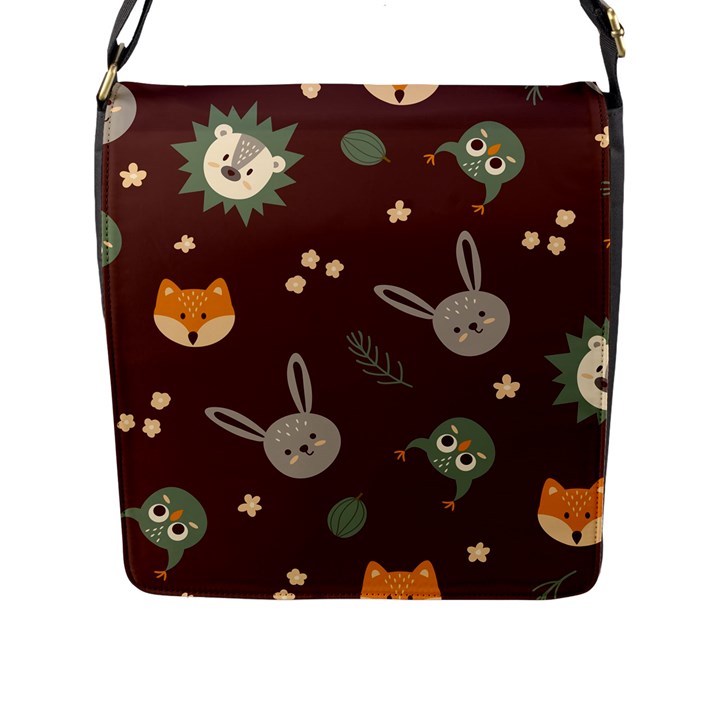 Rabbits, Owls And Cute Little Porcupines  Flap Closure Messenger Bag (L)