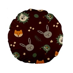 Rabbits, Owls And Cute Little Porcupines  Standard 15  Premium Flano Round Cushion  by ConteMonfreyShop