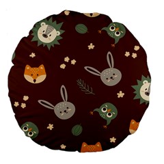 Rabbits, Owls And Cute Little Porcupines  Large 18  Premium Flano Round Cushion  by ConteMonfreyShop