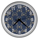 Blue Golden Bee   Wall Clock (Silver) Front