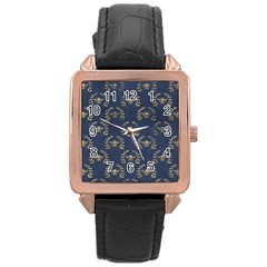 Blue Golden Bee   Rose Gold Leather Watch 