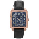 Blue Golden Bee   Rose Gold Leather Watch  Front