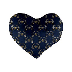 Blue Golden Bee   Standard 16  Premium Flano Heart Shape Cushion 