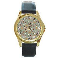 Wild Forest Friends  Round Gold Metal Watch