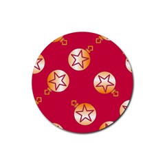 Orange Ornaments With Stars Pink Rubber Round Coaster (4 Pack)