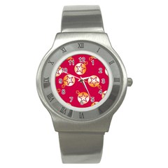 Orange Ornaments With Stars Pink Stainless Steel Watch by TetiBright