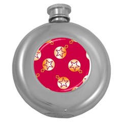 Orange Ornaments With Stars Pink Round Hip Flask (5 Oz) by TetiBright