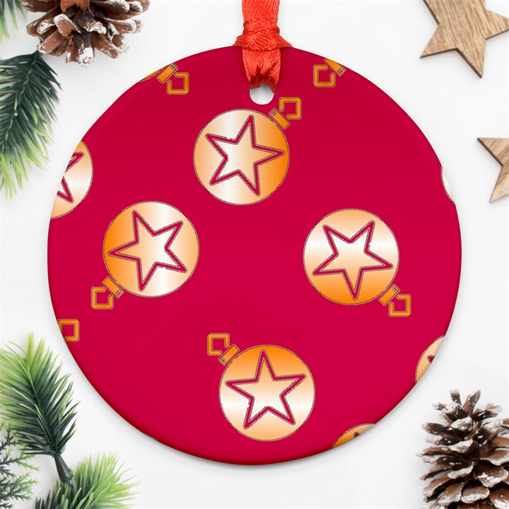 Orange Ornaments With Stars Pink Round Ornament (Two Sides)