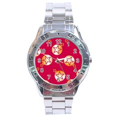 Orange Ornaments With Stars Pink Stainless Steel Analogue Watch