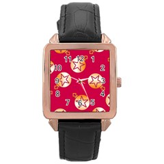 Orange Ornaments With Stars Pink Rose Gold Leather Watch 