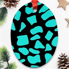 Cow Background Neon Blue Black Ornament (oval)