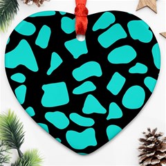 Cow Background Neon Blue Black Ornament (heart)