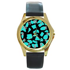 Cow Background Neon Blue Black Round Gold Metal Watch by ConteMonfreyShop