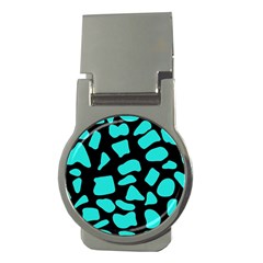 Cow Background Neon Blue Black Money Clip (round)