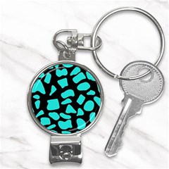 Cow Background Neon Blue Black Nail Clippers Key Chain