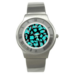 Cow Background Neon Blue Black Stainless Steel Watch