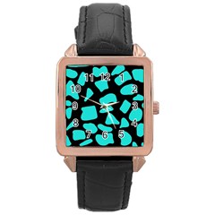 Cow Background Neon Blue Black Rose Gold Leather Watch  by ConteMonfreyShop