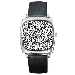 Black And White Leopard Print Jaguar Dots Square Metal Watch by ConteMonfreyShop