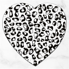 Black And White Leopard Print Jaguar Dots Jigsaw Puzzle (heart)