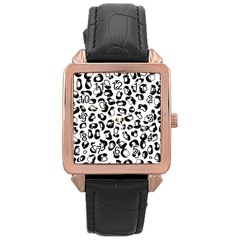 Black And White Leopard Print Jaguar Dots Rose Gold Leather Watch  by ConteMonfreyShop