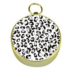 Black And White Leopard Print Jaguar Dots Gold Compass by ConteMonfreyShop