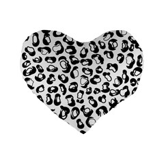 Black And White Leopard Print Jaguar Dots Standard 16  Premium Flano Heart Shape Cushion  by ConteMonfreyShop