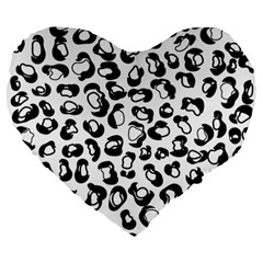 Black And White Leopard Print Jaguar Dots Large 19  Premium Flano Heart Shape Cushion