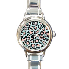 Blue And Pink Jaguar Dots Leopard Round Italian Charm Watch by ConteMonfreyShop